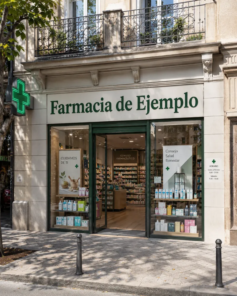 Farmacéutica de Farmacia Ejemplo atendiendo a una clienta